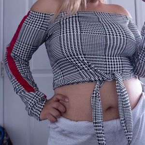 Fashion Nova Plaid Over the Shoulder Crop Top